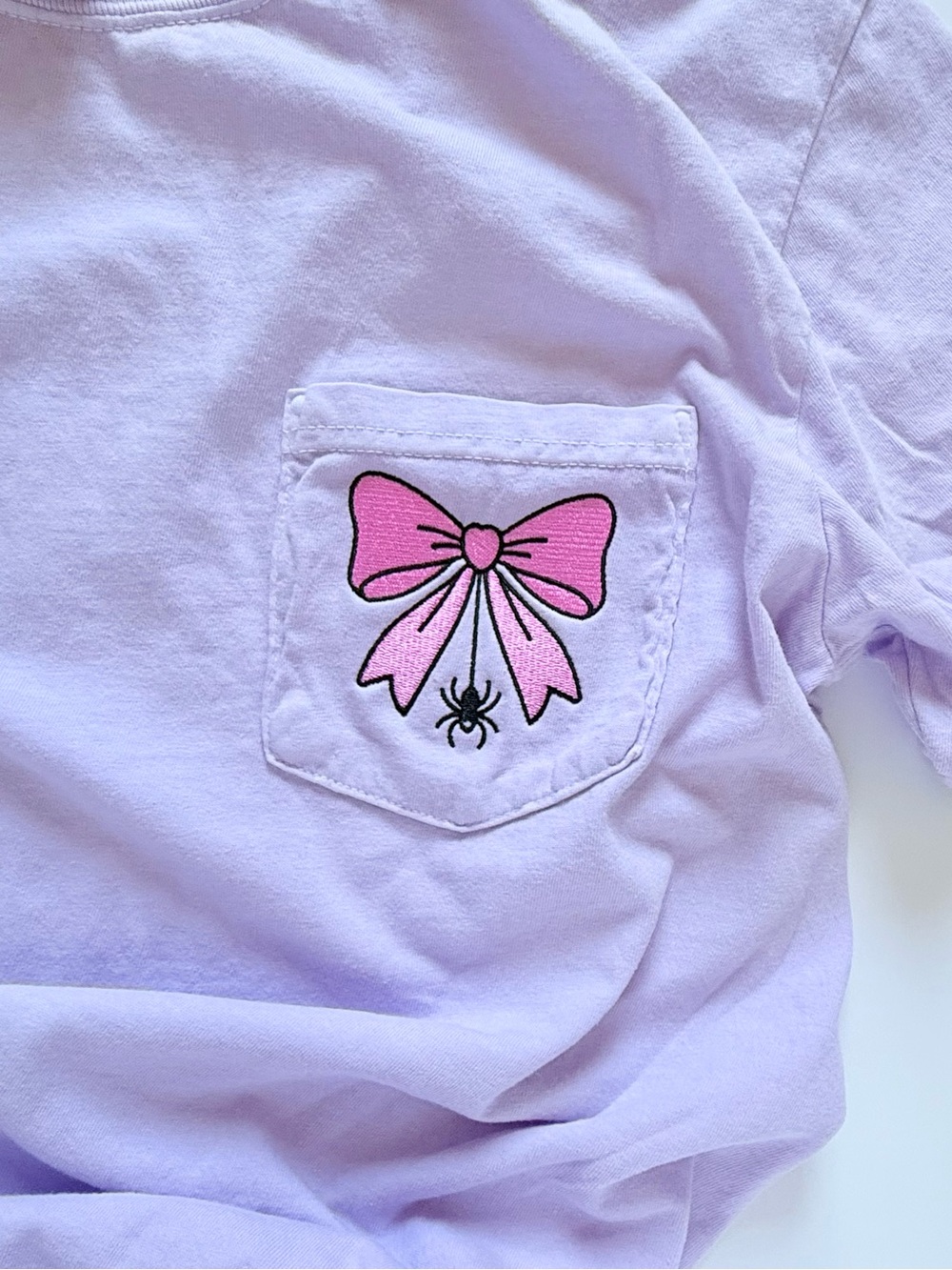Cute and Spooky Coquette Spider Pocket Tee - Picture 2 of 3